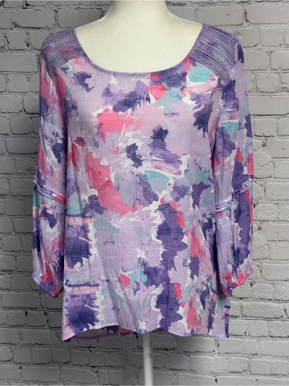 Lavender Multi-Color Floral Scoop-Neck Blouse